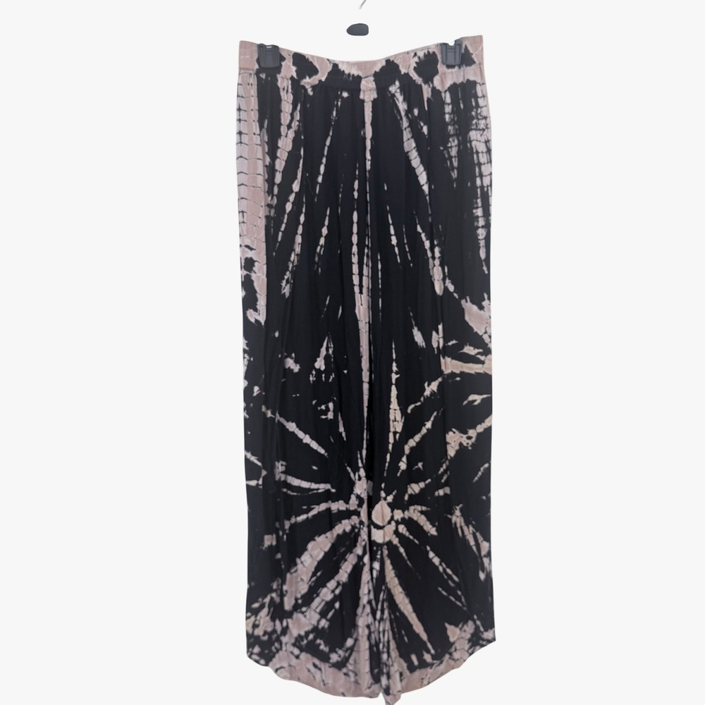 Young Fabulous & Broke Fauna Black Tie Dye Split Wide Leg Pants Boho Relaxed M